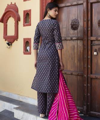 Blue cotton printed kurta set 5