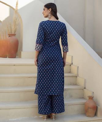 Blue cotton printed kurta set 2