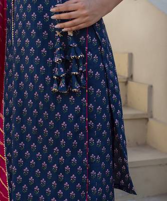 Blue cotton printed kurta set 3