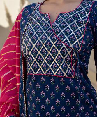 Blue cotton printed kurta set 4