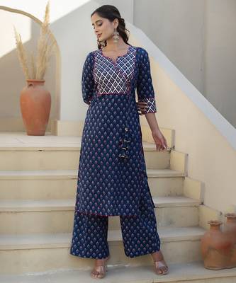 Blue cotton printed kurta set 5