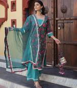 Blue cotton printed kurta set