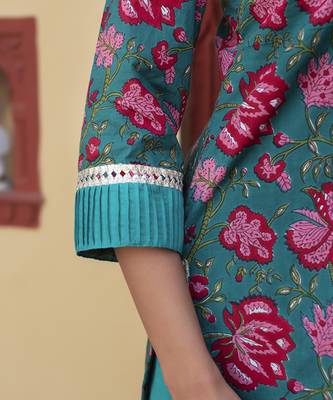 Blue cotton printed kurta set 3