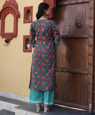 Blue cotton printed kurta set 4