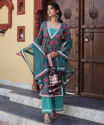 Blue cotton printed kurta set 5