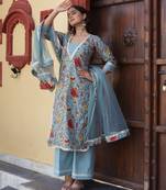 Blue cotton printed kurta set