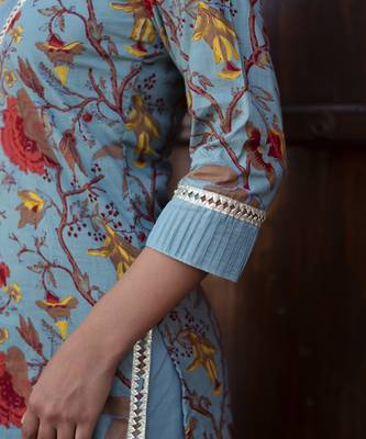Blue cotton printed kurta set 3