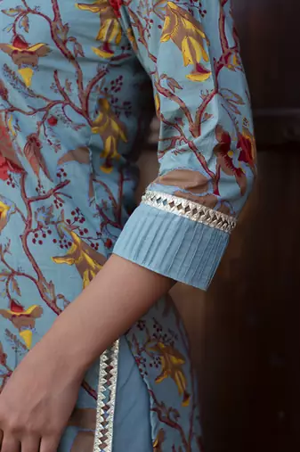 Blue cotton printed kurta set