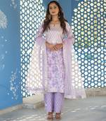 Lilac cotton printed kurta set