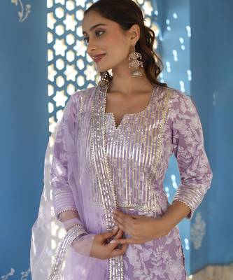 Lilac cotton printed kurta set 2