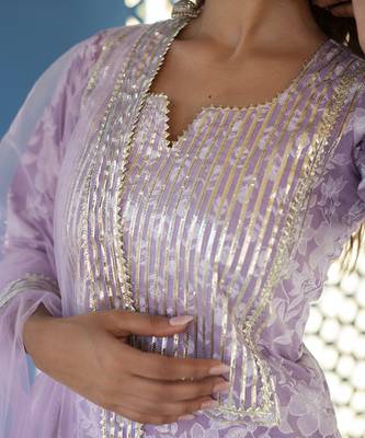 Lilac cotton printed kurta set 3