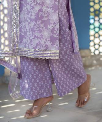 Lilac cotton printed kurta set 4