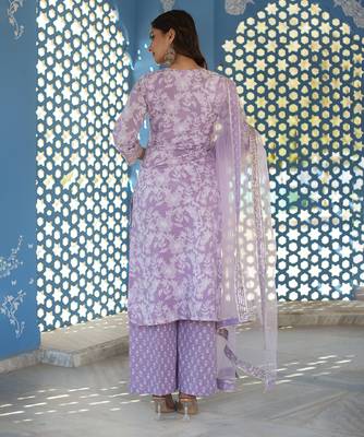 Lilac cotton printed kurta set 5
