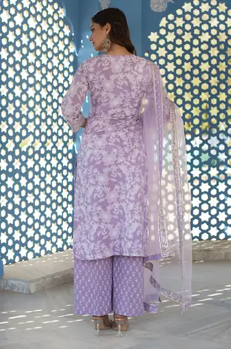 Lilac cotton printed kurta set