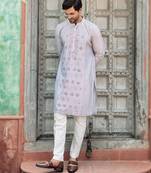 Blue embroidered cotton silk kurta