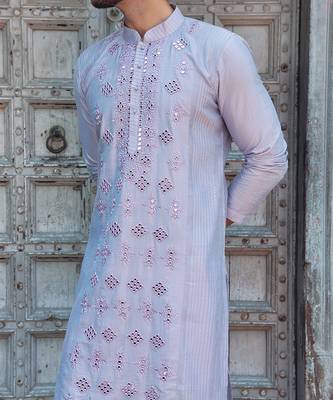 Blue embroidered cotton silk kurta 5