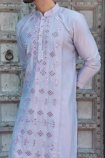 Blue embroidered cotton silk kurta