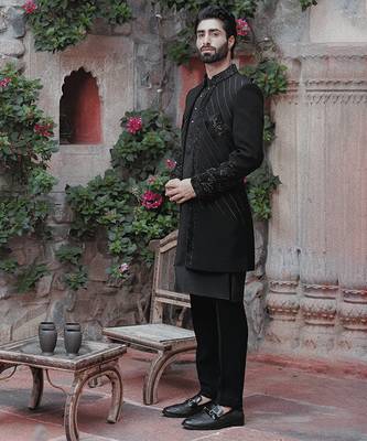 Blue embroidered  jacket with kurta and pant 1