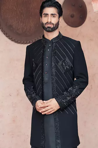 Blue embroidered  jacket with kurta and pant