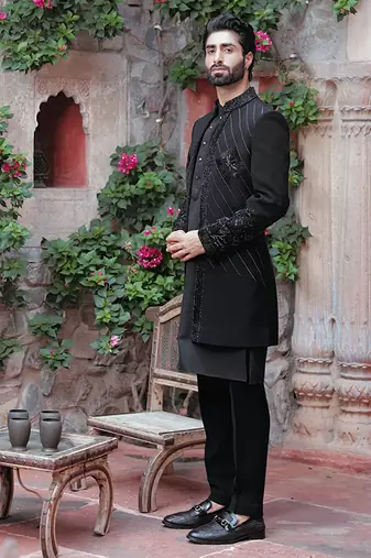 Blue embroidered  jacket with kurta and pant