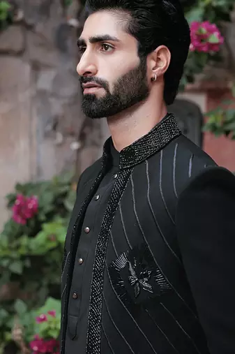 Blue embroidered  jacket with kurta and pant