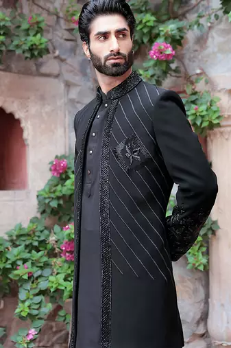 Blue embroidered  jacket with kurta and pant