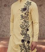 Yellow embroidered cotton kurta