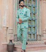 Blue embroidered jute bandhgala