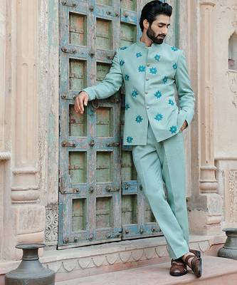 Blue embroidered jute bandhgala 2
