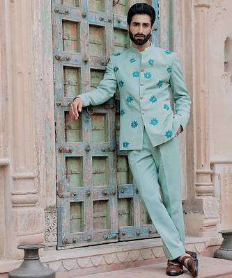 Blue embroidered jute bandhgala 3