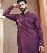 Maroon embroidered cotton kurta