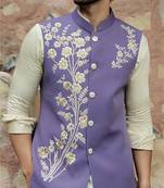 Purple embroidered crepe kurta nehru jacket