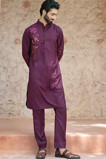 Maroon embroidered cotton kurta