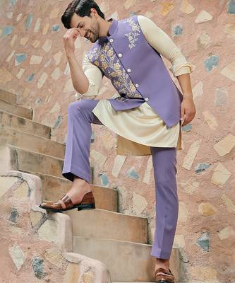 Purple embroidered crepe kurta nehru jacket 3