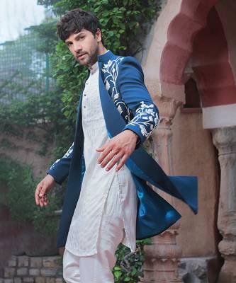 Blue embroidered crepe indo-western 1