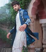 Blue embroidered crepe indo-western