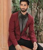 Red embroidered crepe tuxedo