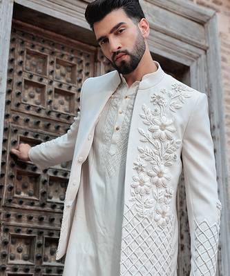 White embroidered jute open jackets 1