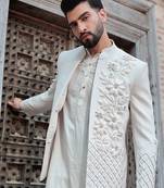 White embroidered jute open jackets