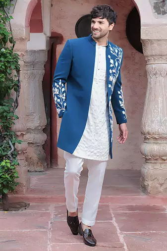 Blue embroidered crepe indo-western