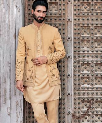 Yellow embroidered jute open jackets 1
