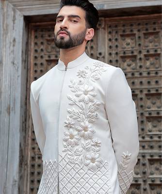 White embroidered jute open jackets 2