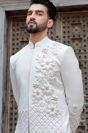 White embroidered jute open jackets