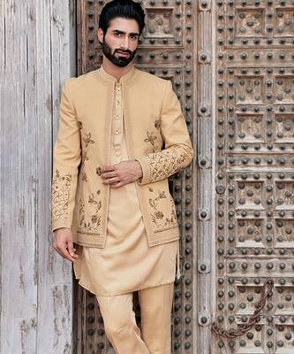 Yellow embroidered jute open jackets 2