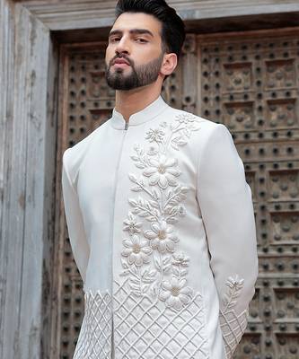 White embroidered jute open jackets 3