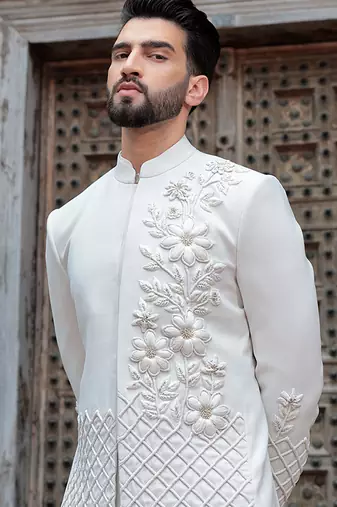 White embroidered jute open jackets