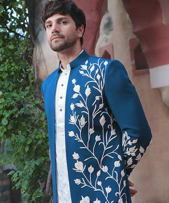 Blue embroidered crepe indo-western 5