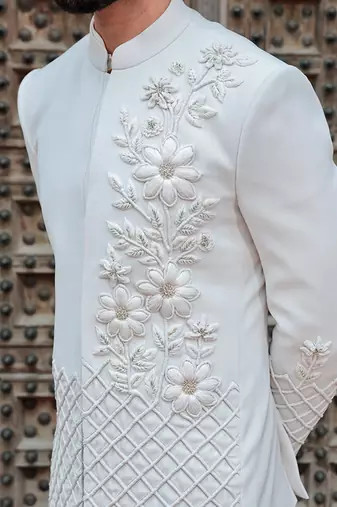 White embroidered jute open jackets