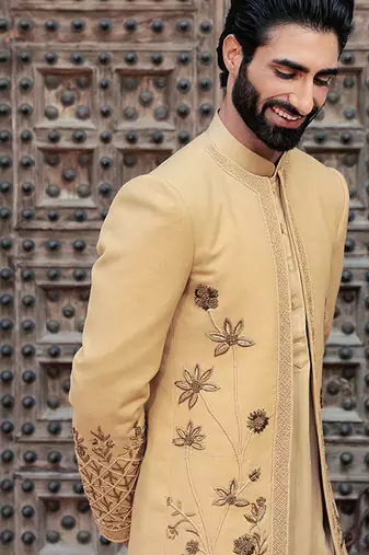Yellow embroidered jute open jackets