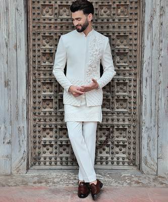 White embroidered jute open jackets 5